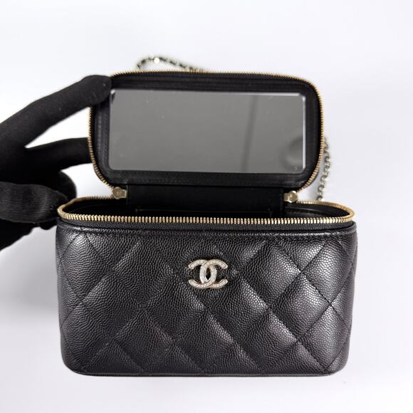 Chanel 25B Crystal Embellished CC Caviar Vanity Case On Chain - Picture 9 of 13